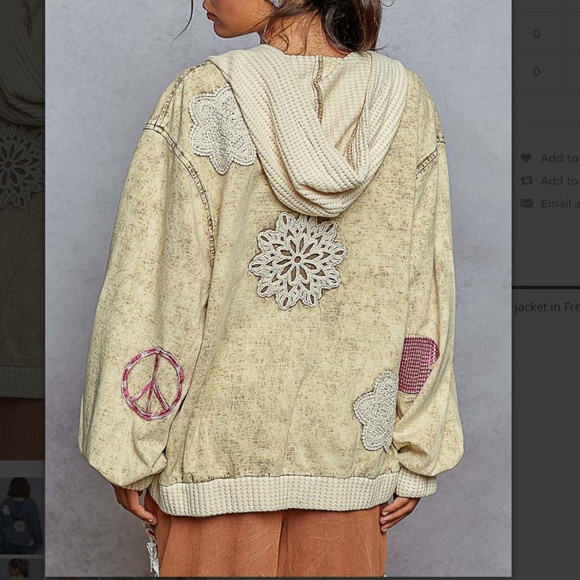 POL “ Jona 2 “ POL French Terry Hoodie Jacket Shacket with Crochet Detail - Picture 4 of 5